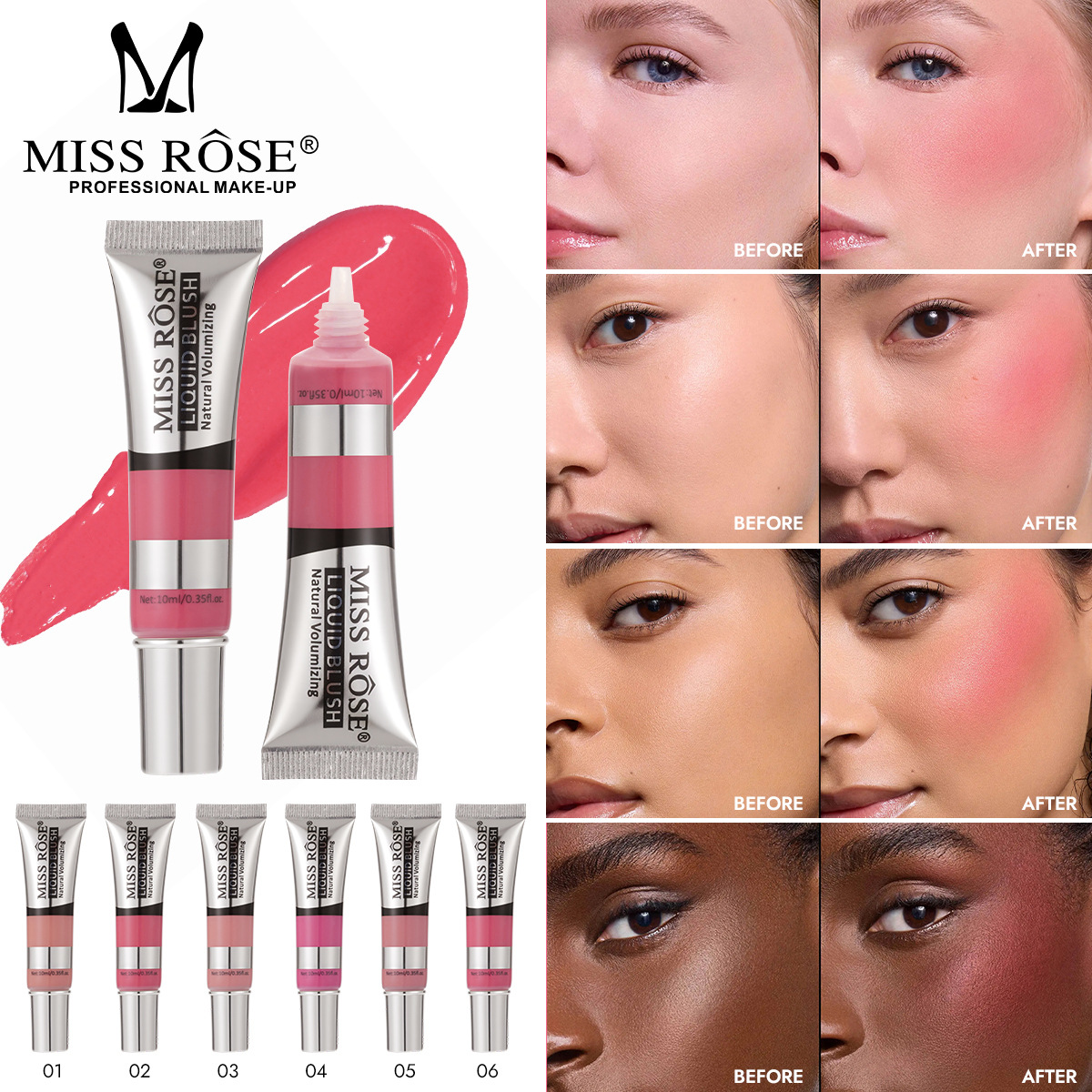 Beauty Rose Makeup - MISS ROSE Rubor Líquido de 12