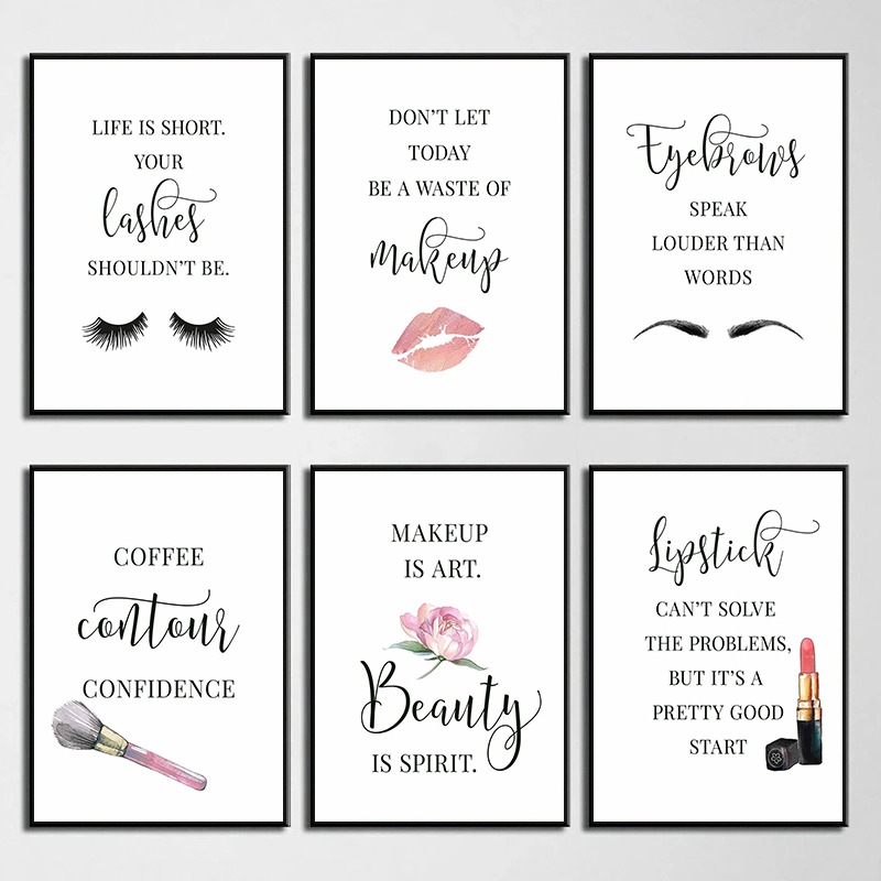 Makeup Is Beauty Quotes - Póster con Frases de Maquillaje, Pestañas,